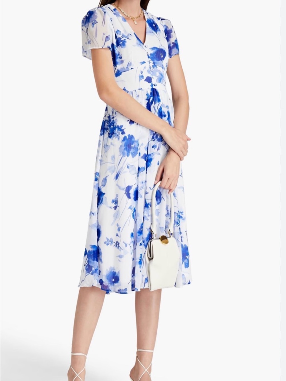 DKNY White Dress with Bold Blue Floral Print